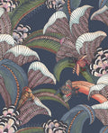 Hoopoe Leaves Denim, Forest Green & Magenta on Midnight