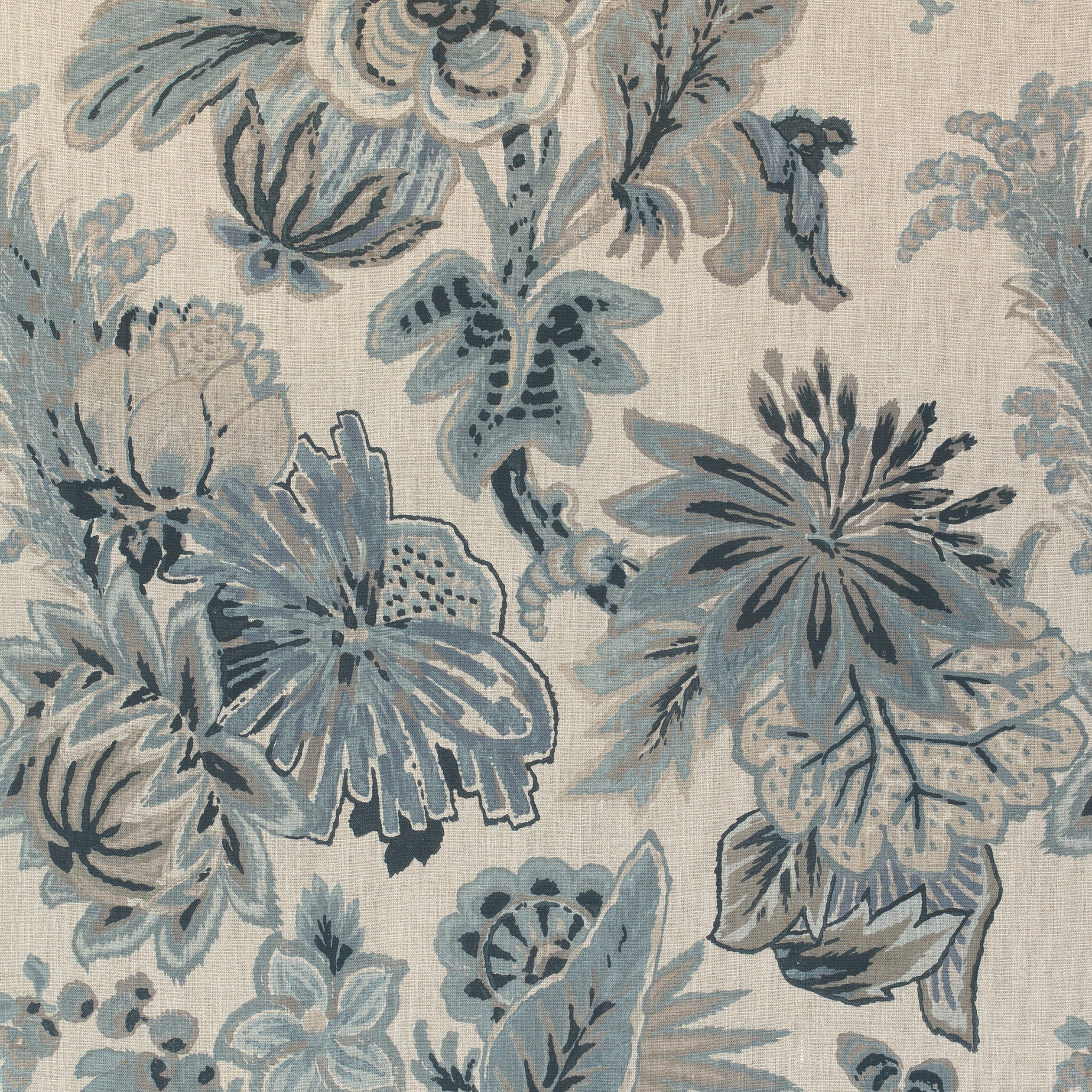 FLORAL GALA - Slate Blue and Flax