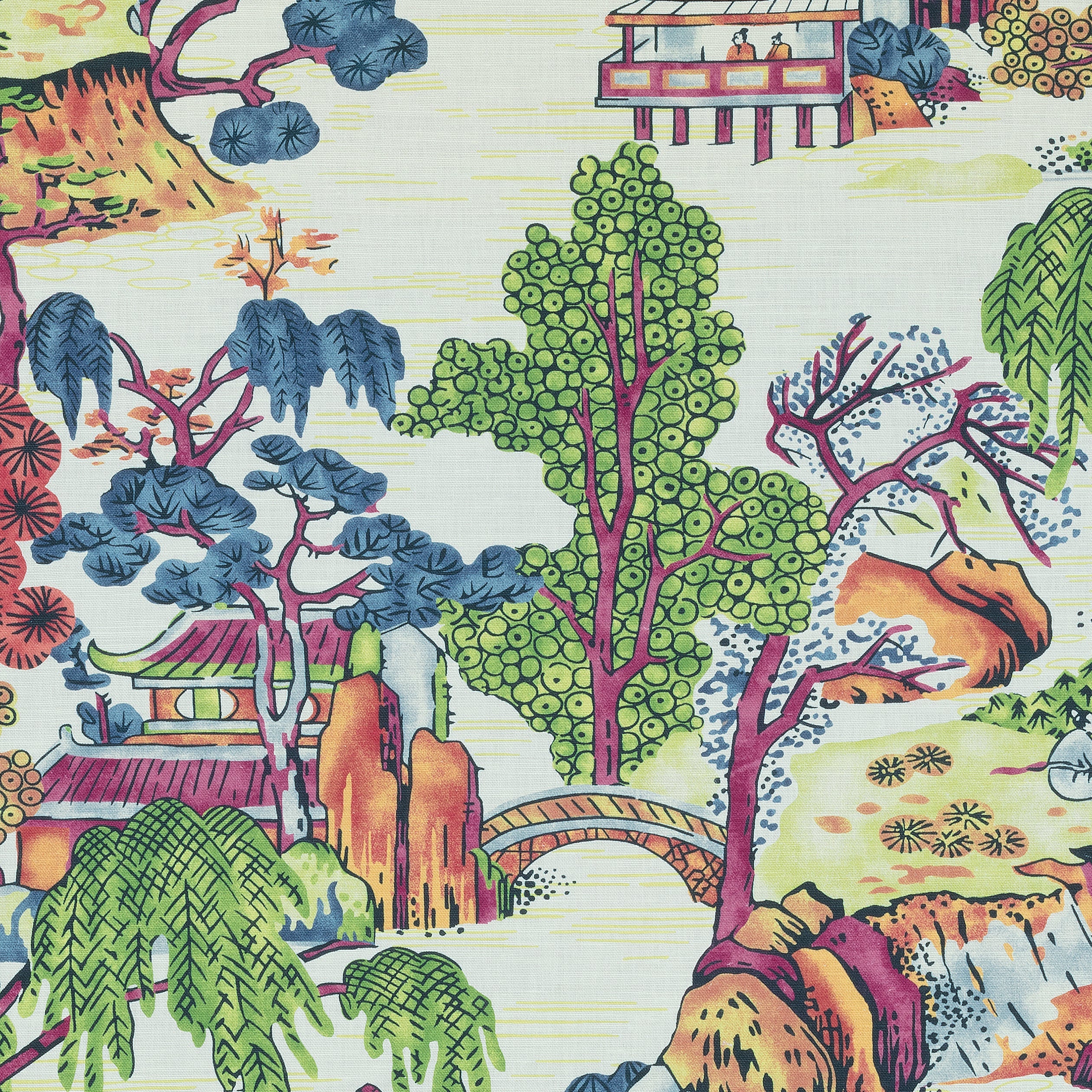 ASIAN SCENIC - Coral and Green