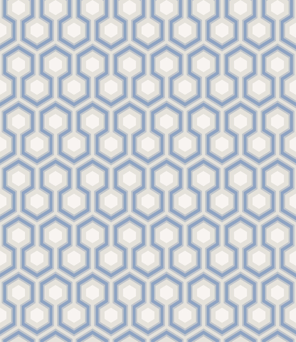 Hicks' Hexagon Hyacinth Blue & White on Cool Parchment