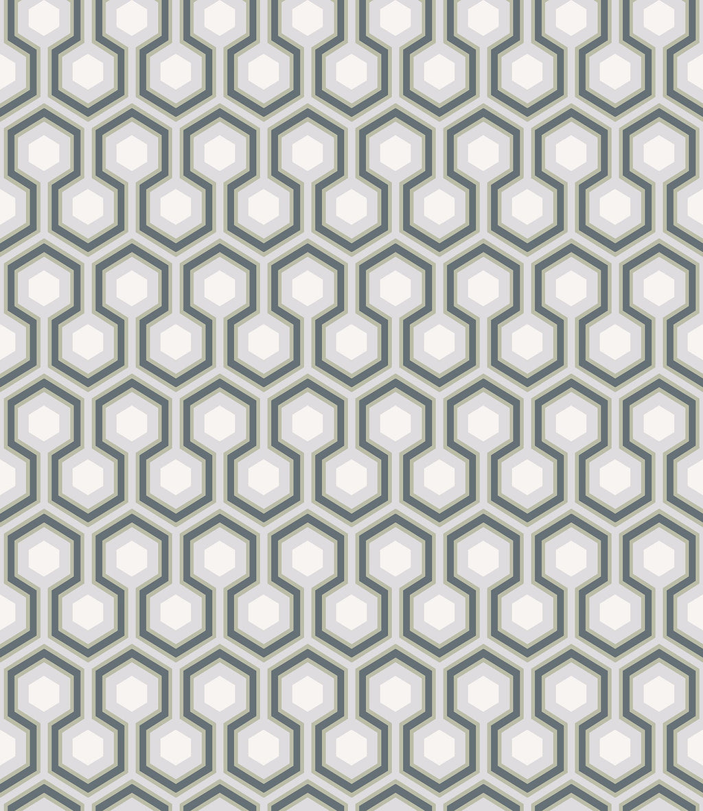 Hicks' Hexagon Ink & White on Heath Grey