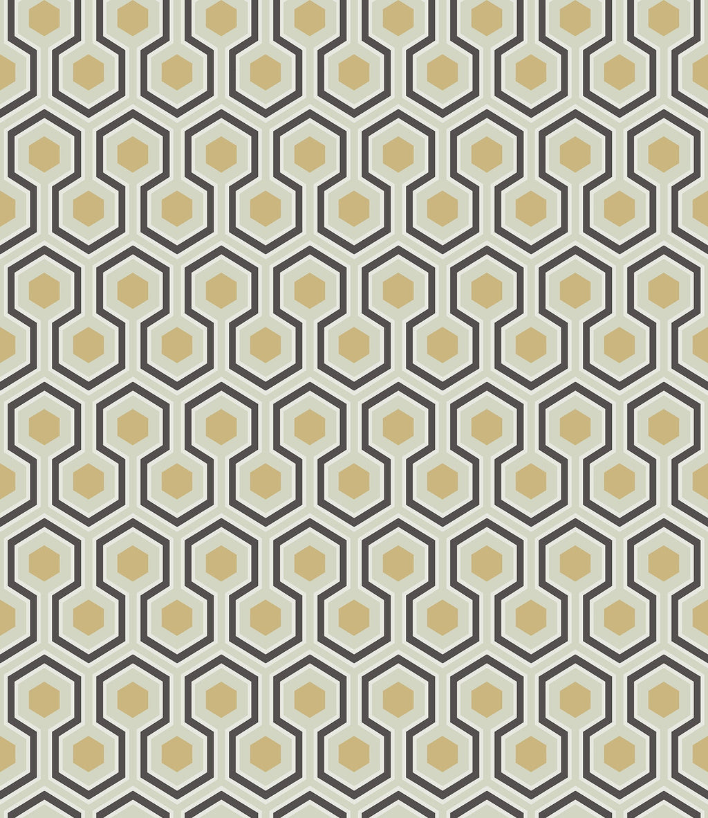 Hicks' Hexagon Black & Metallic Gold on Soft Olive