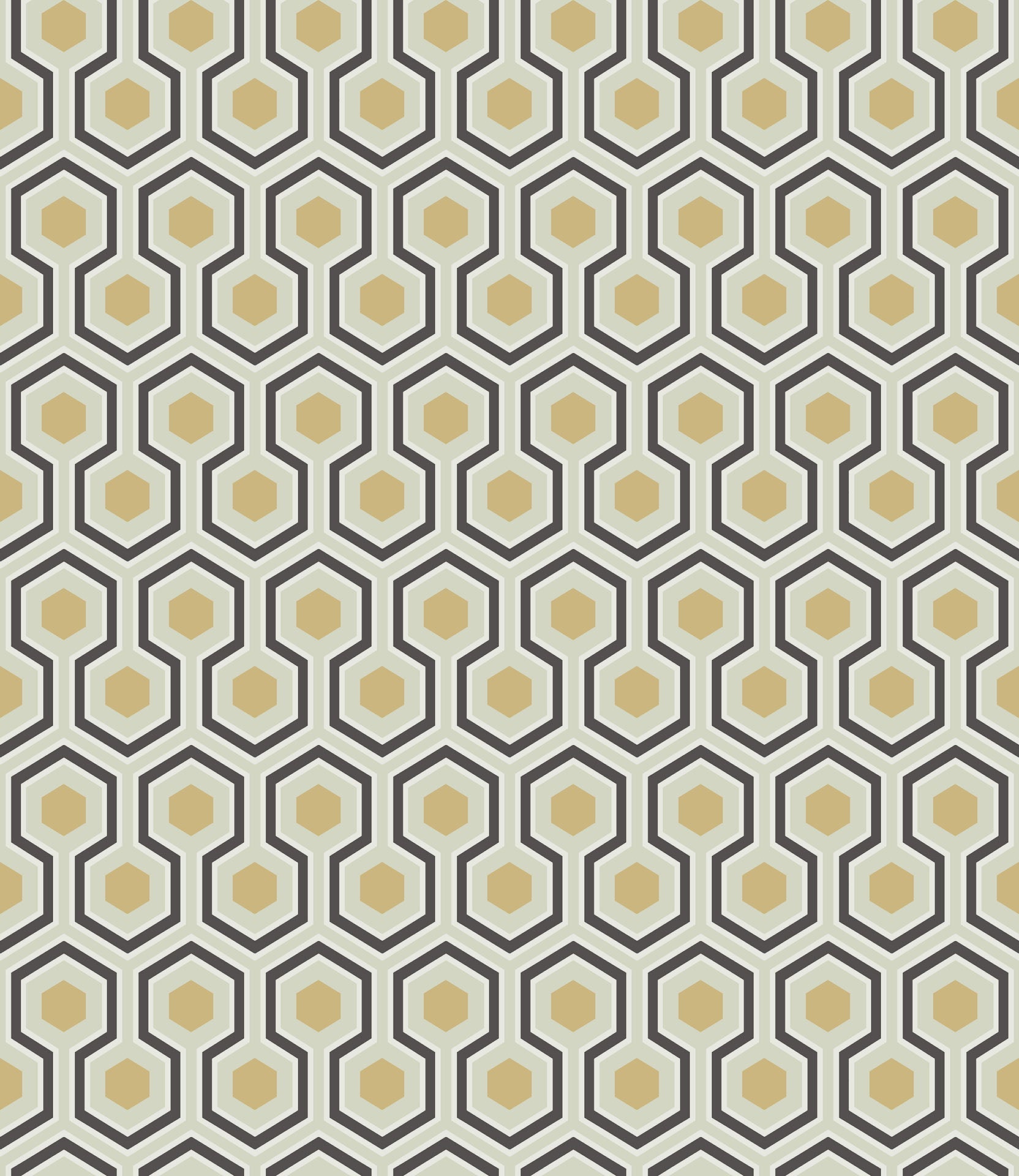 Hicks' Hexagon Black & Metallic Gold on Soft Olive