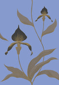 Orchid Charcoal, Taupe & Metallic Gold on Hyacinth Blue