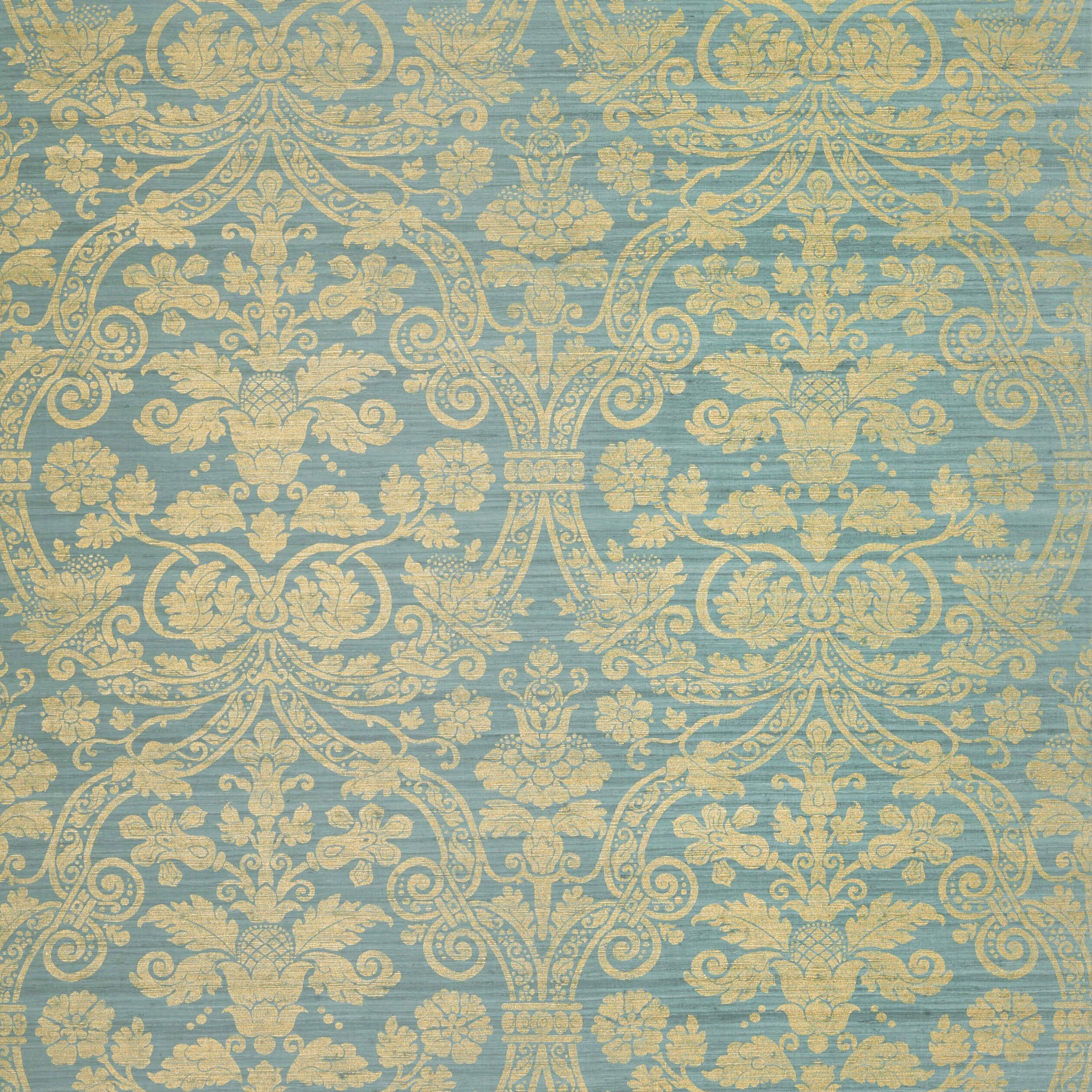 CURTIS SILK DAMASK - Blue on Metallic Gold