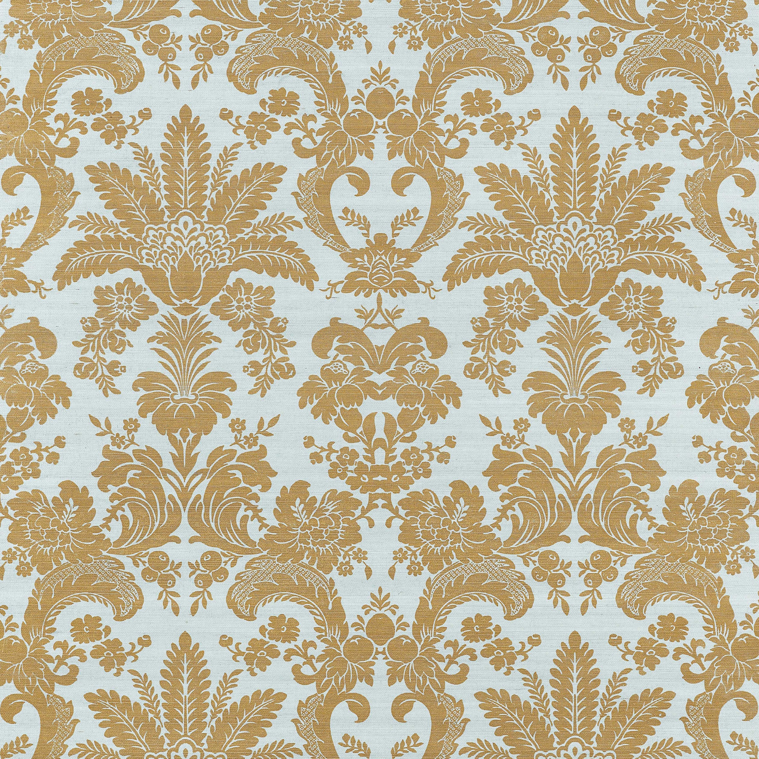 WEST INDIES DAMASK - Metallic Gold on Aqua