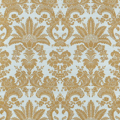 WEST INDIES DAMASK - Metallic Gold on Aqua