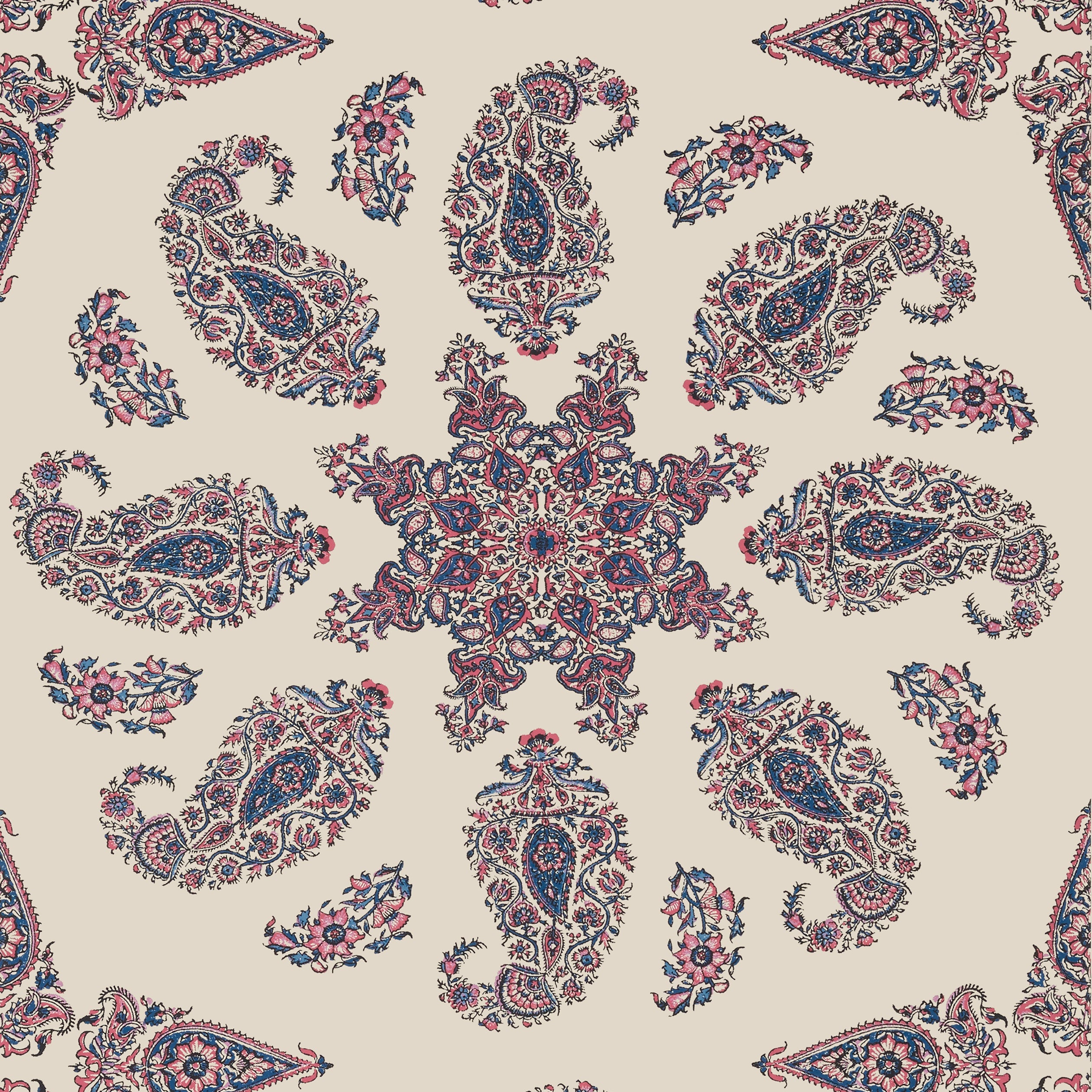 EAST INDIA - Raspberry and Blue on Natural