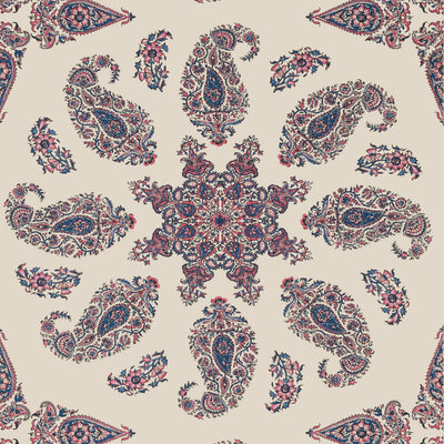 EAST INDIA - Raspberry and Blue on Natural