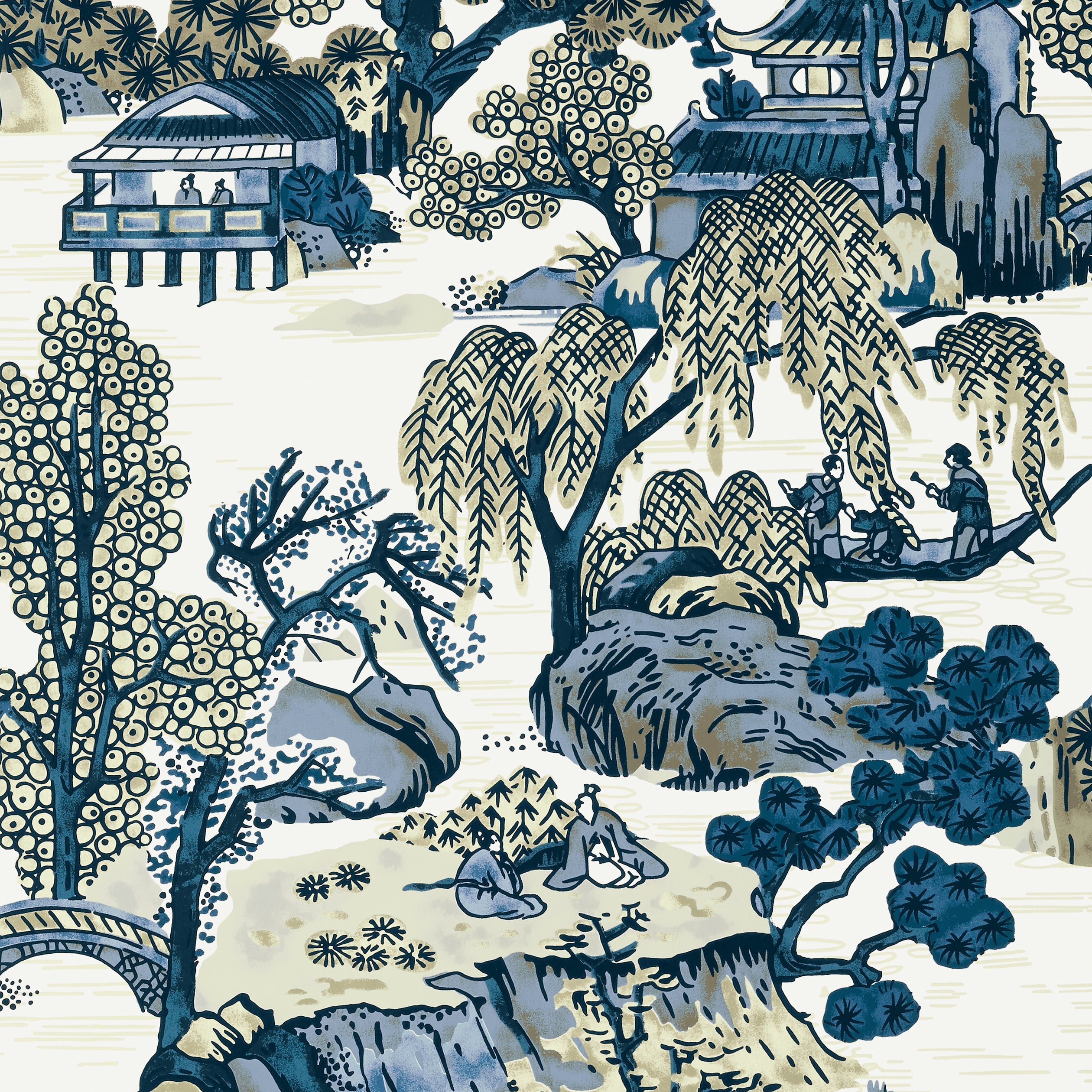 ASIAN SCENIC - Blue and Beige