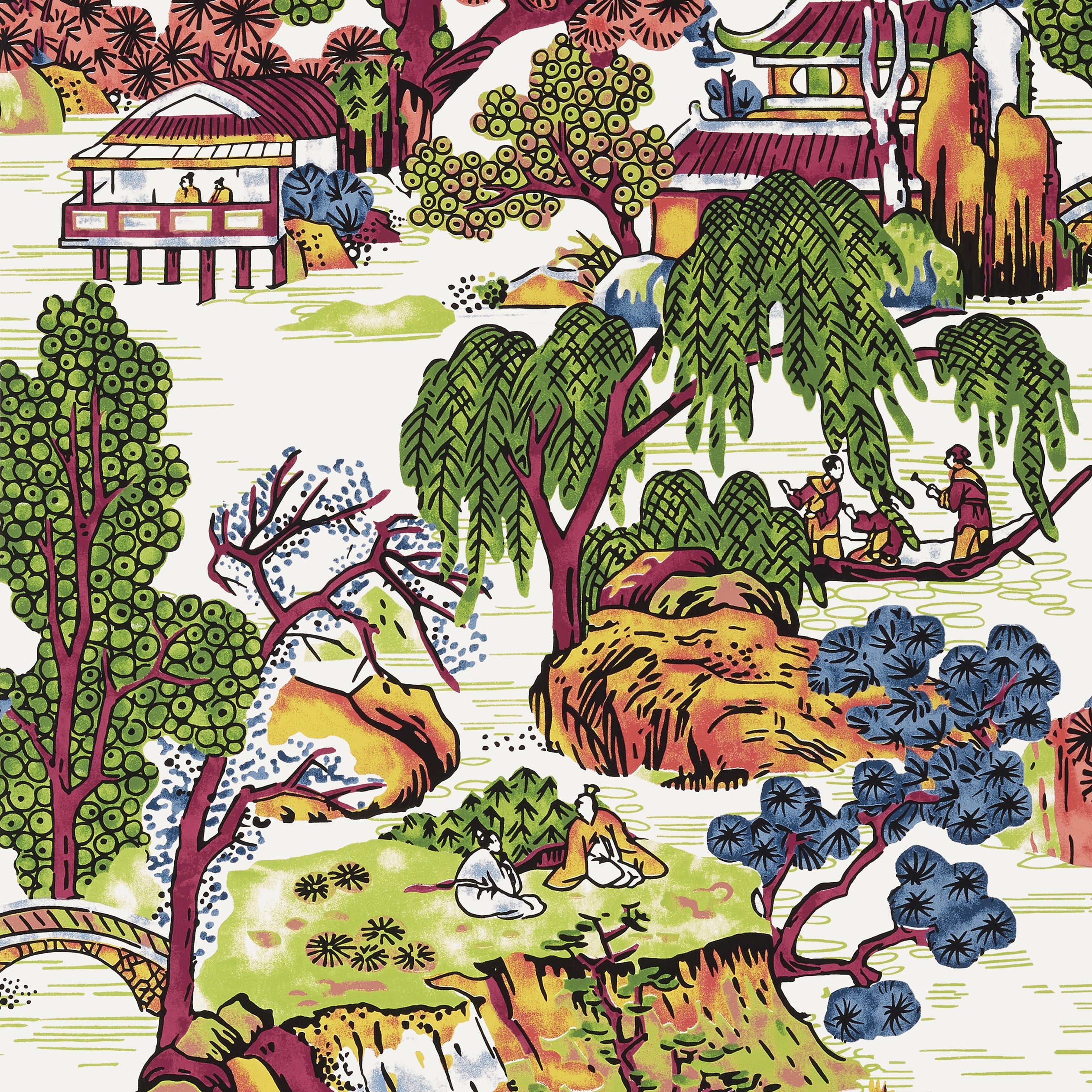ASIAN SCENIC - Coral and Green