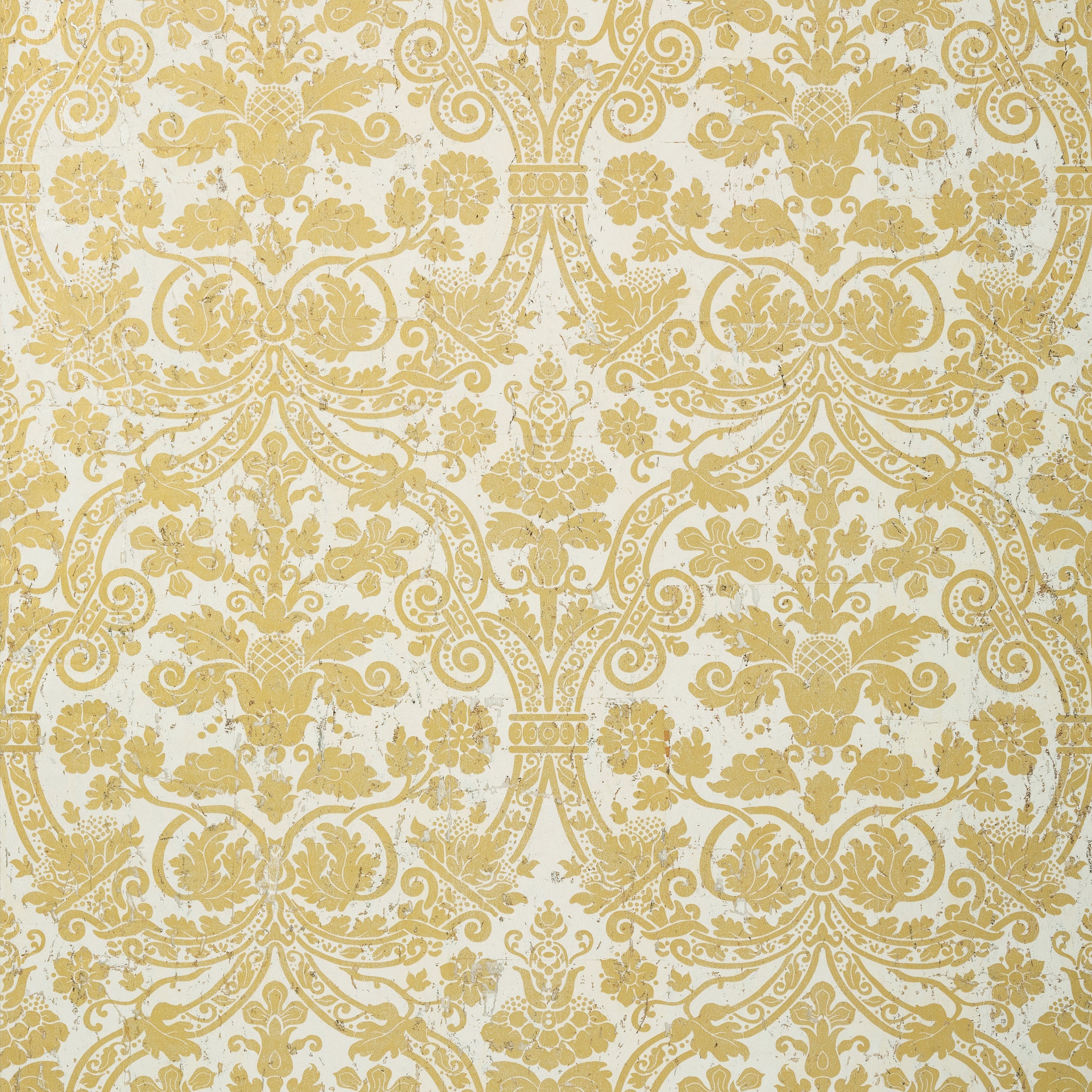 CURTIS DAMASK - Metallic Gold on White