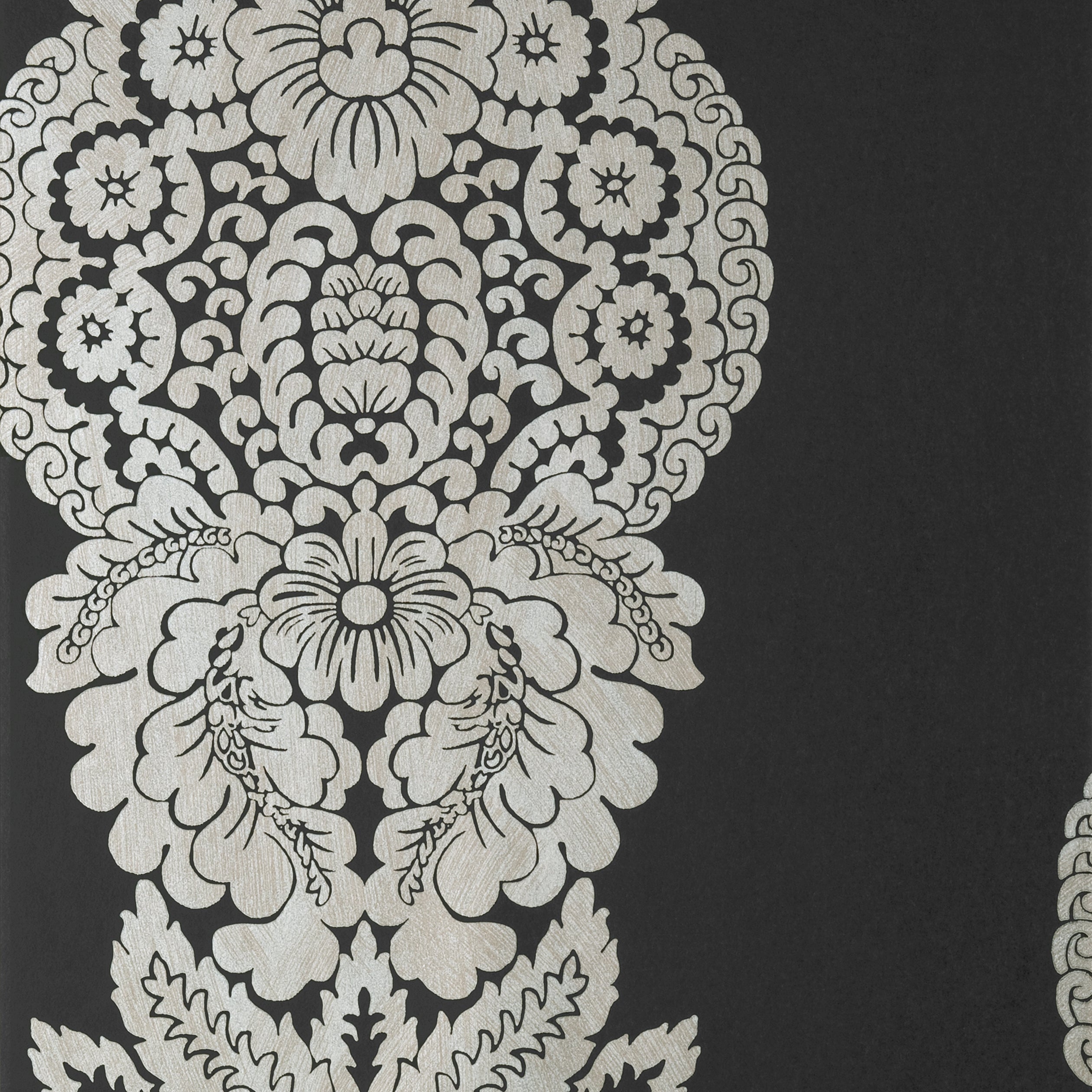 ROWAN DAMASK - Metallic Silver on Black