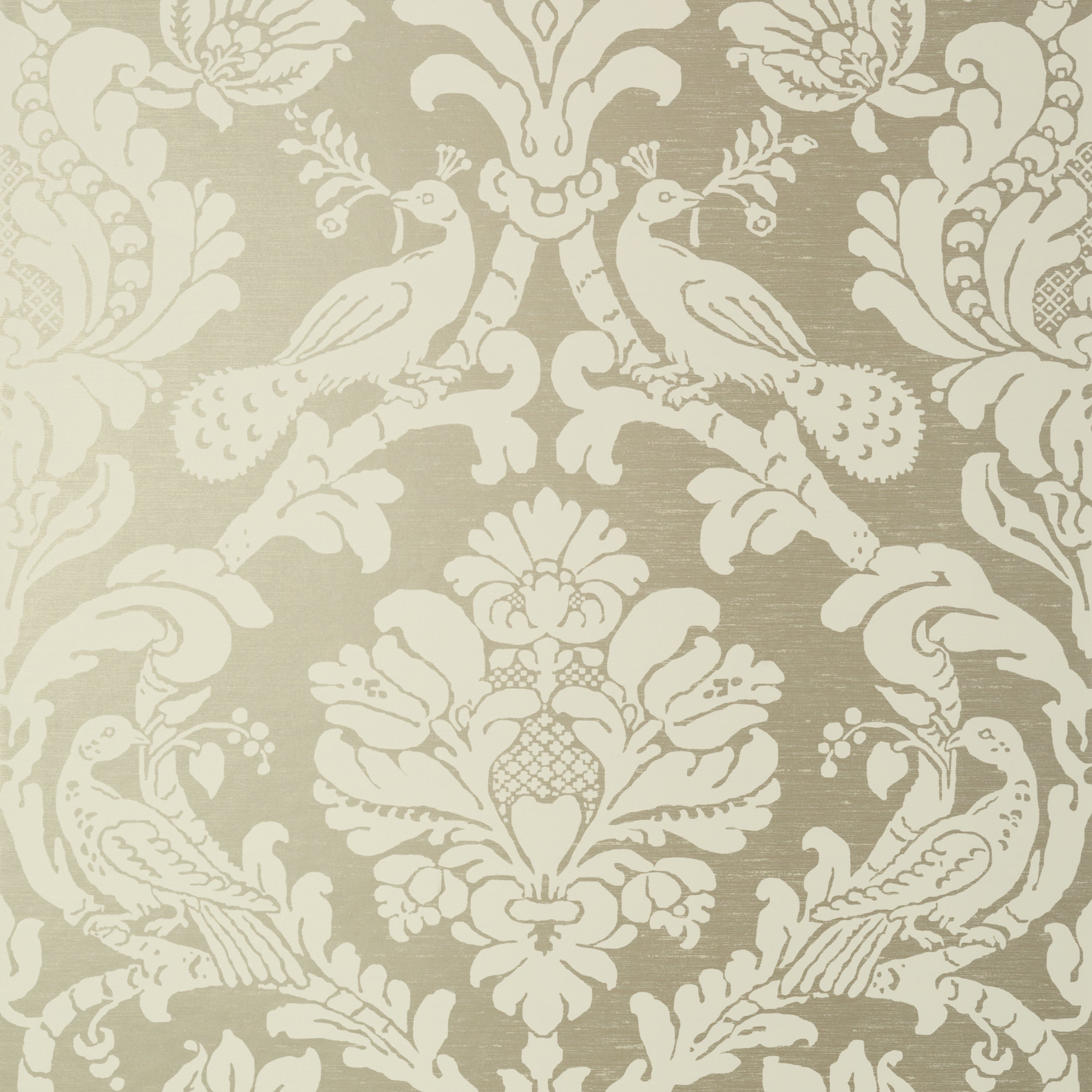 PASSARO DAMASK - Cream on Metallic Pewter