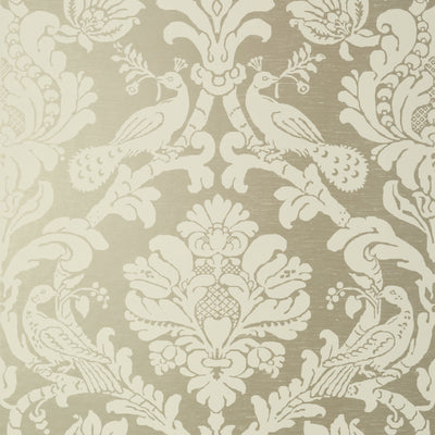 PASSARO DAMASK - Cream on Metallic Pewter