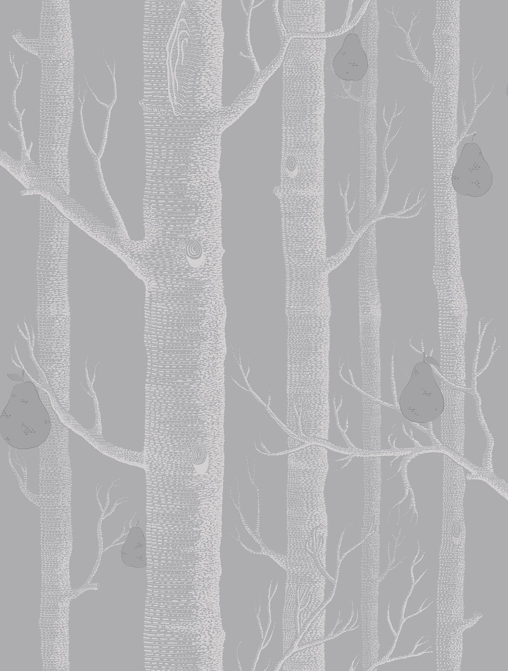 Woods & Pears White & Metallic Silver on Grey