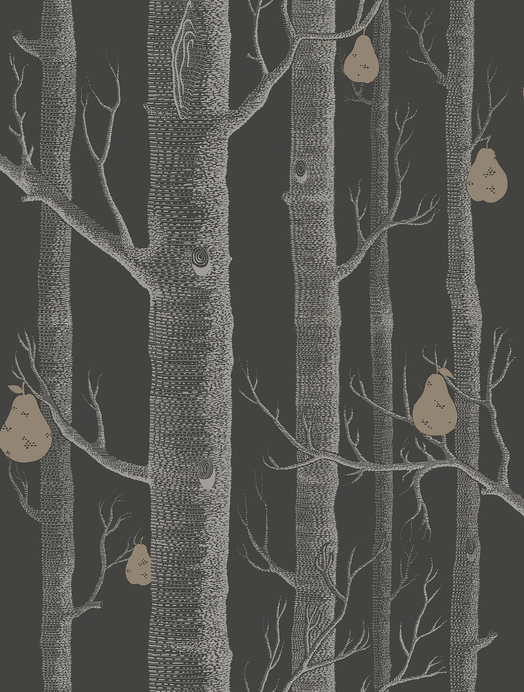 Woods & Pears White & Metallic Silver on Charcoal