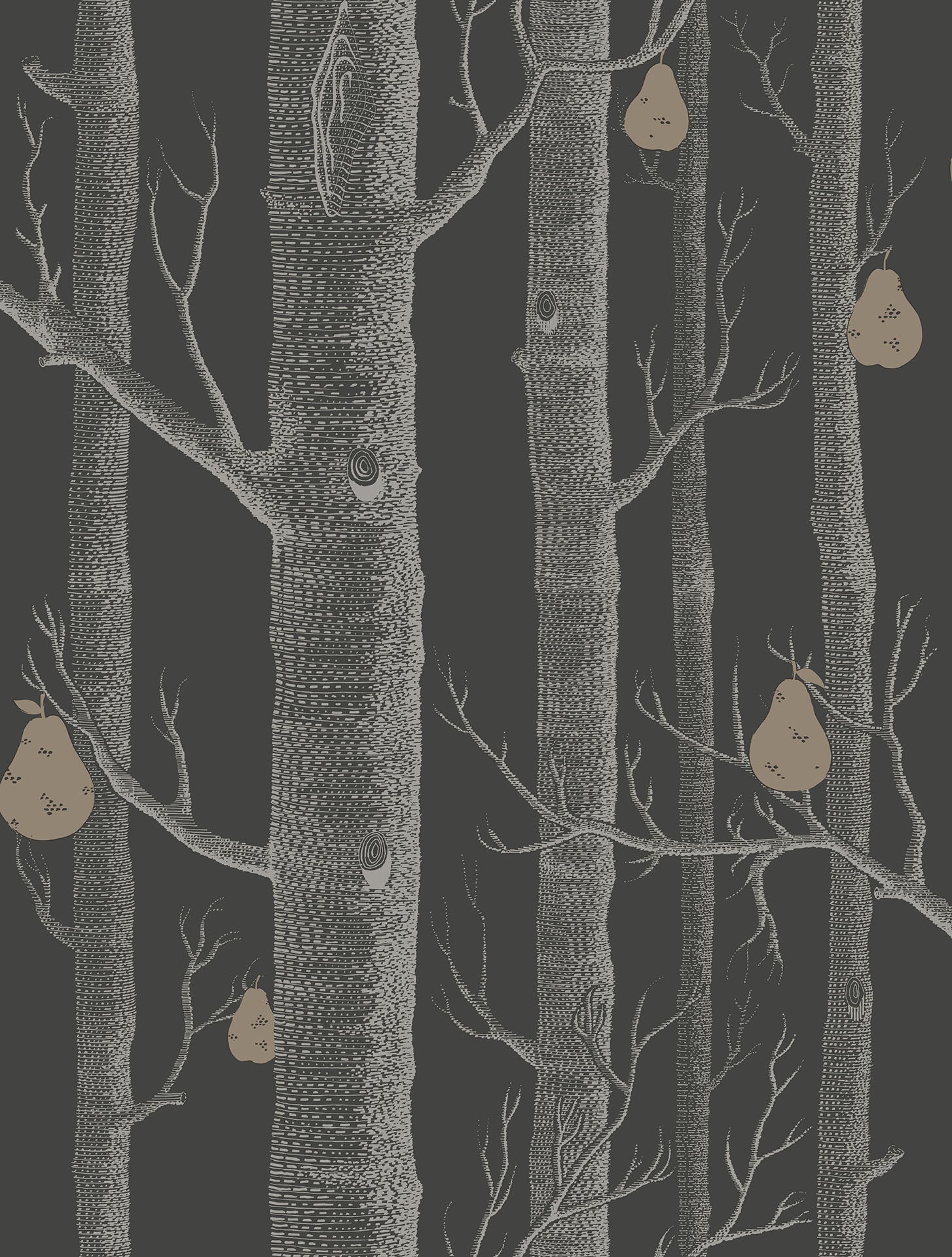 Woods & Pears White & Metallic Silver on Charcoal