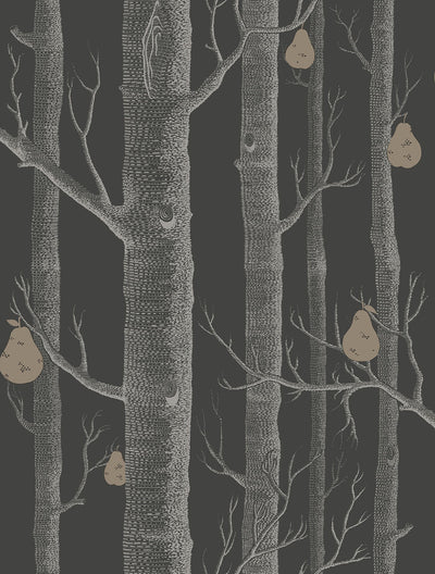 Woods & Pears White & Metallic Silver on Charcoal